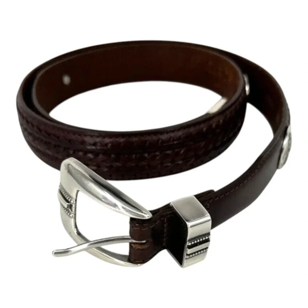 Brighton Onyx Men's 1998 Golf Motif Brown Leather Woven Inlay Belt Size 38
